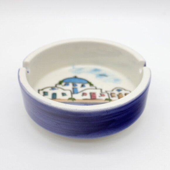 Vintage 4" Greece Landscape Hand Painted Ceramic Ashtray, Souvenir Dish - Picture 3 of 5